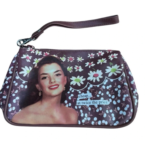 Vintage Anne Taintor Cheap At Twice The Price Wristlet Cosmetic Makeup Bag - Picture 1 of 10